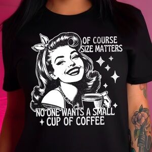 Women’s Black Graphic Coffee Tee - Retro Pinup Design